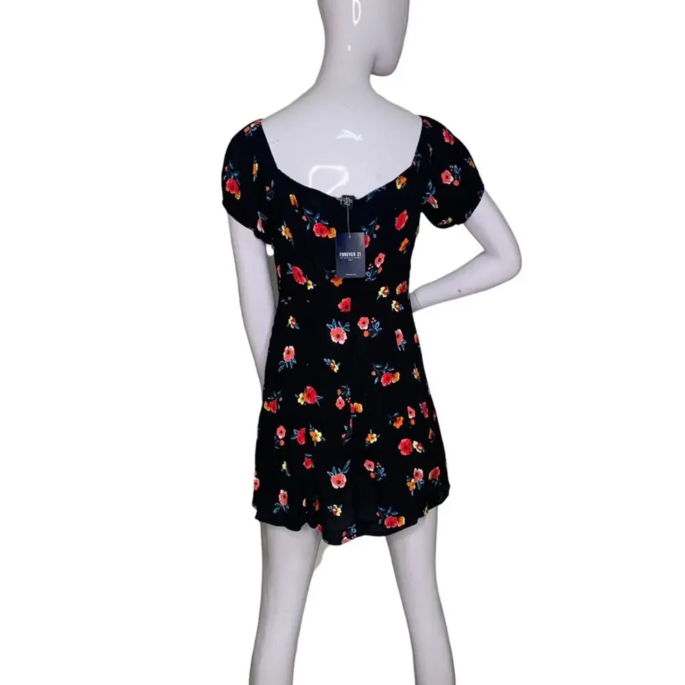 Forever 21 NWT Dress Floral Print Short Sleeve Hidden Zipper on Side Size S